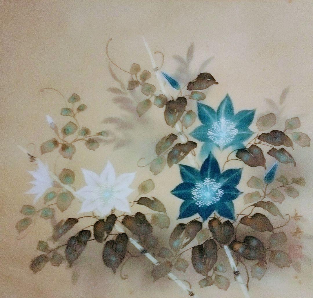 正統派日本画家・舟越長嘉画　掛け軸「鉄線花」