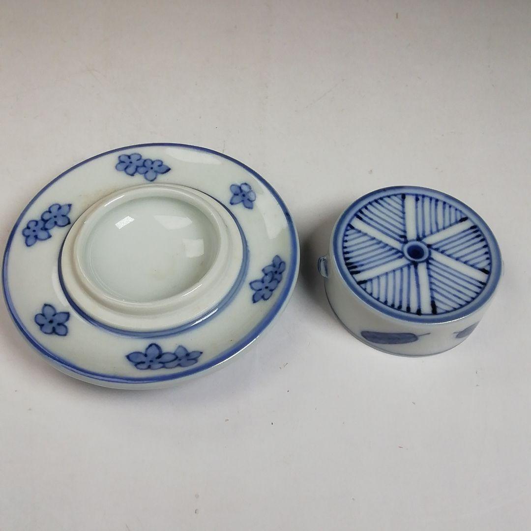 T958 香合 『染付 引臼』『高野昭阿弥 造』 共箱 茶道具