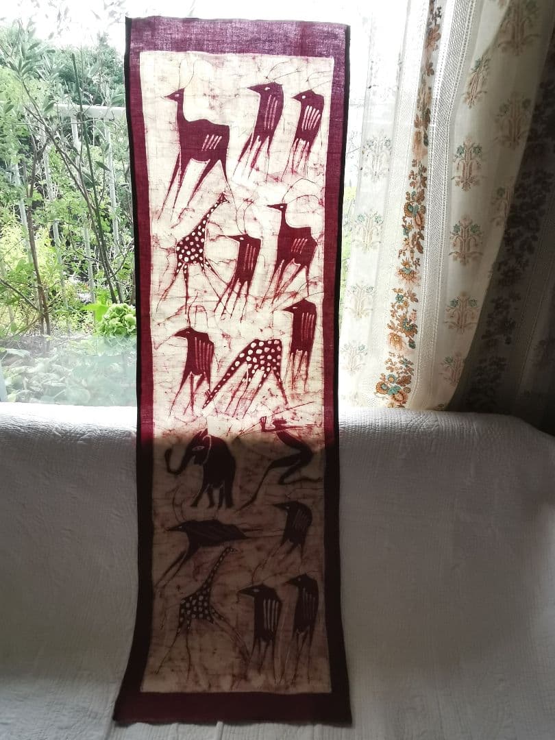 フランスアンティーク店購入バティック 洞窟装飾壁画 古代動物 蝋纈染