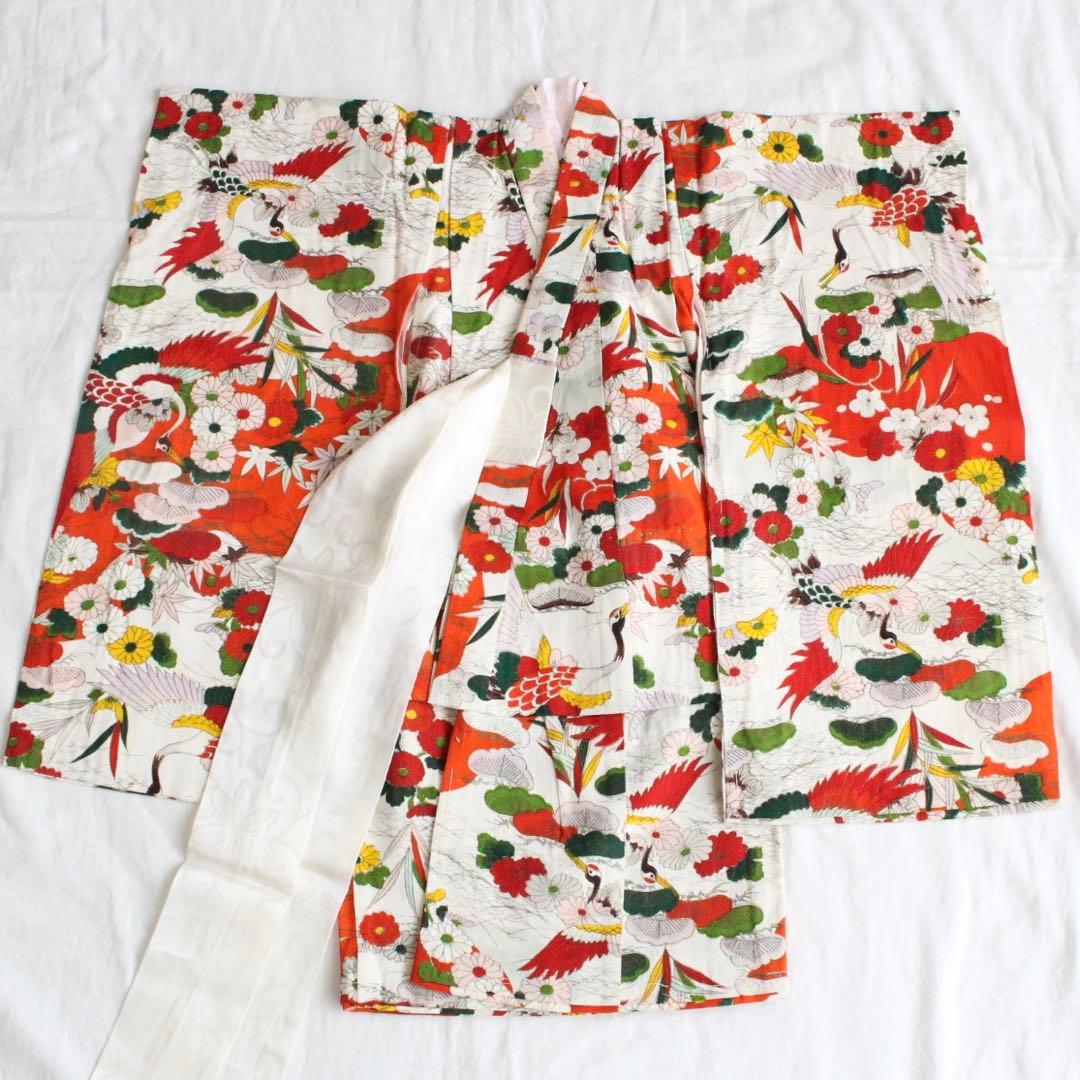 七五三 2歳 3歳 女の子 子供 アンティーク 鶴 着物 被布 セット