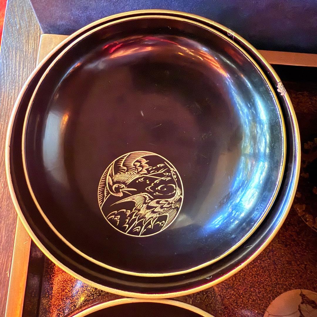 2115様感謝‼️ スーパームーン記念JAPAN輪島丸紋沈金松竹梅&鶴亀　黒椀4客