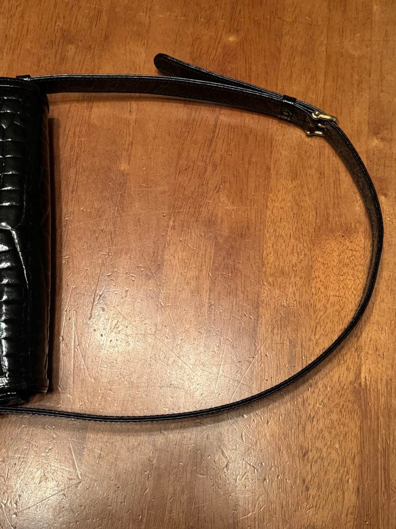 Celineオールドセリーヌ エナメル 型押し ショルダバッグ 黒