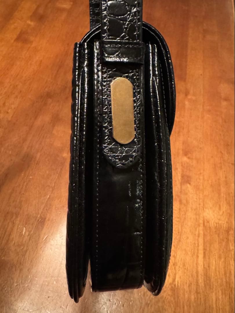 Celineオールドセリーヌ エナメル 型押し ショルダバッグ 黒