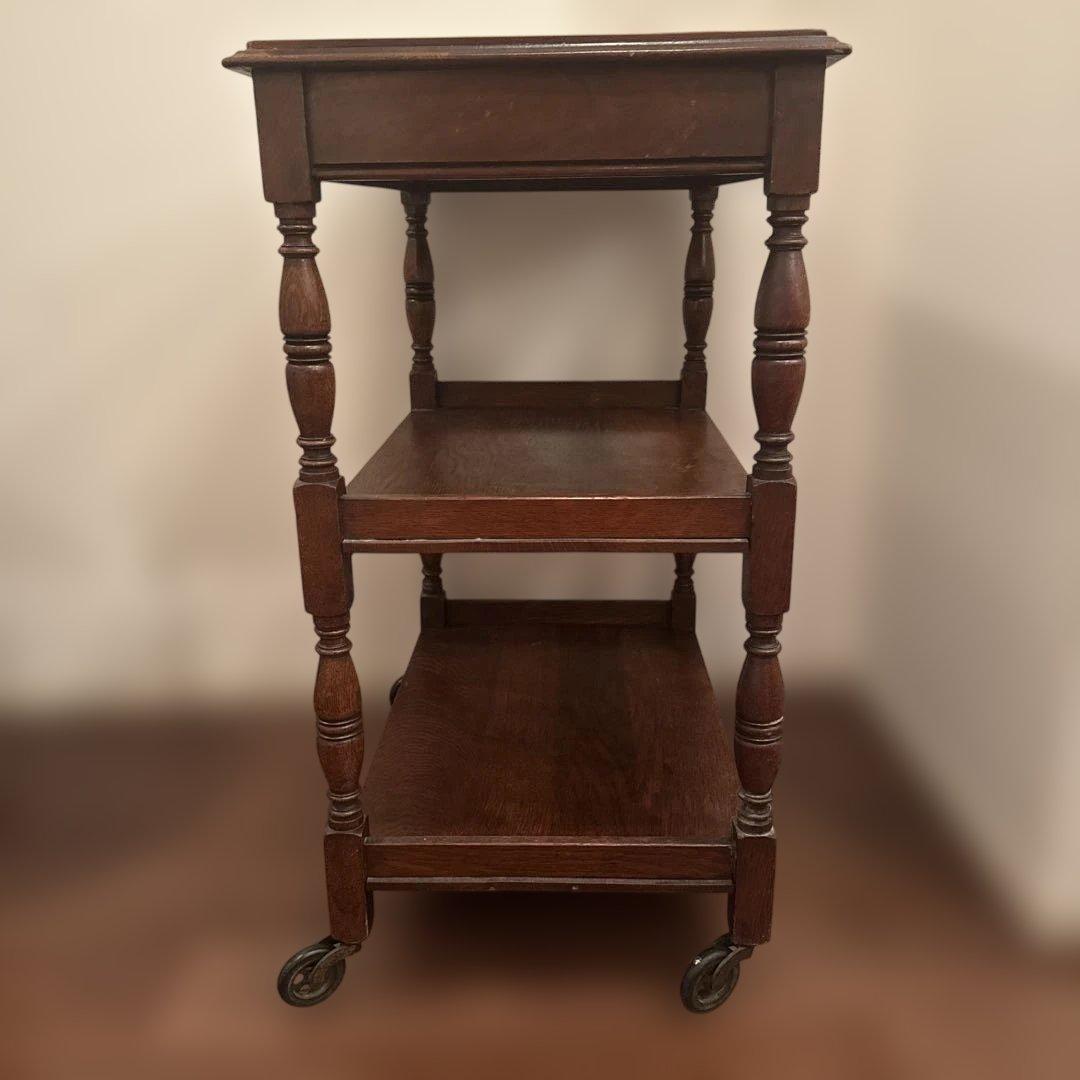 ロイズアンティークス 木製キャスター付き サイドテーブル 3段 英国