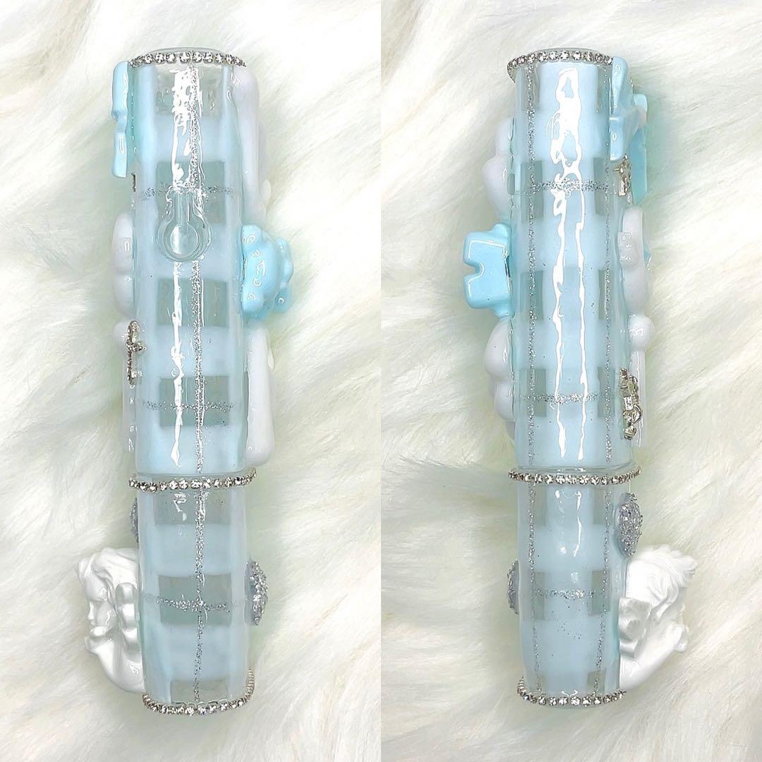 IQOSケースデコ　アイコスイルマケースデコ　水色　チェック柄　夢かわ　天使界隈