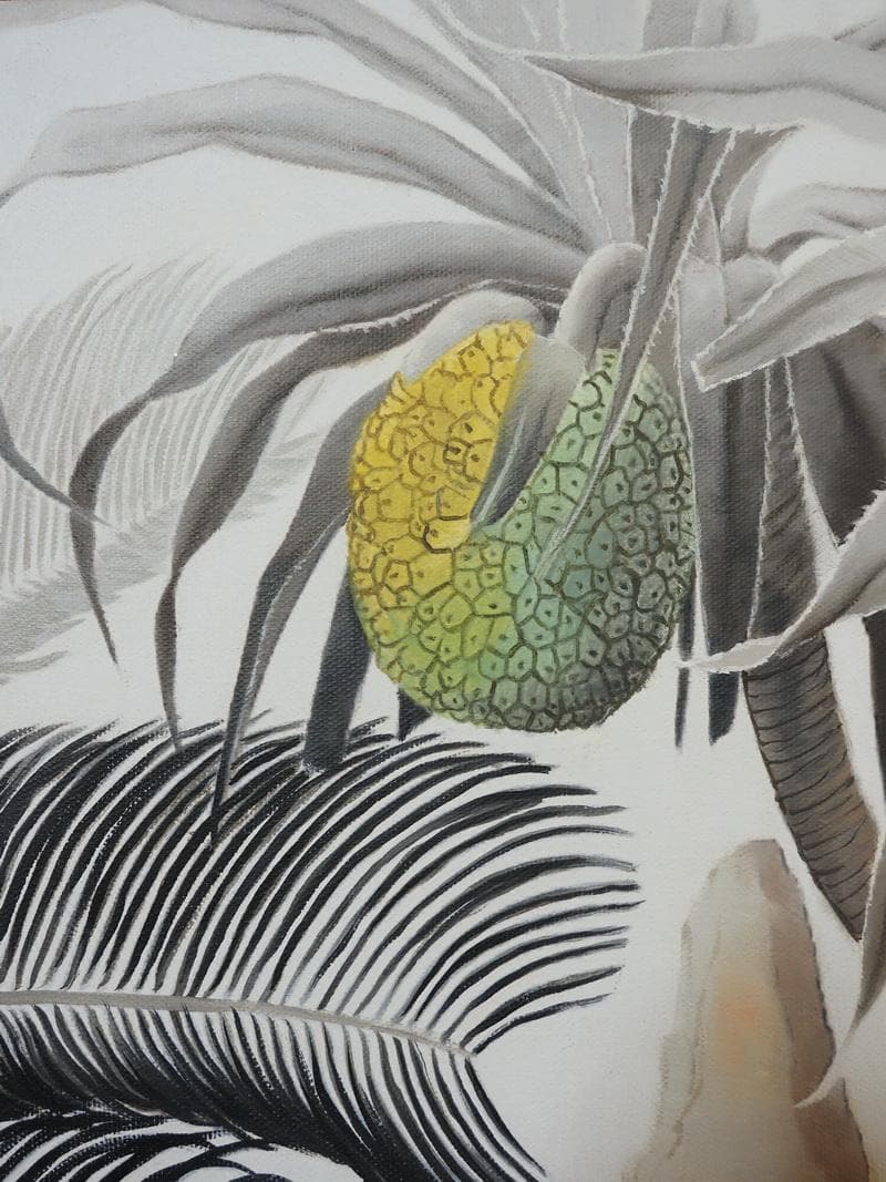 静物画　油絵　田中一村　アダンの木　F6　額付き　手描き　肉筆