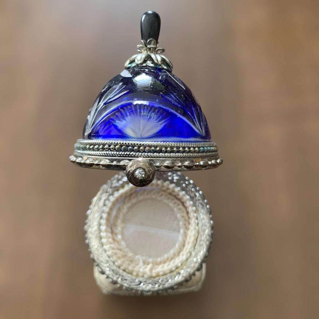 アンティーク⭐️コバルトブルー切子ガラス⭐️オルゴール付きリング