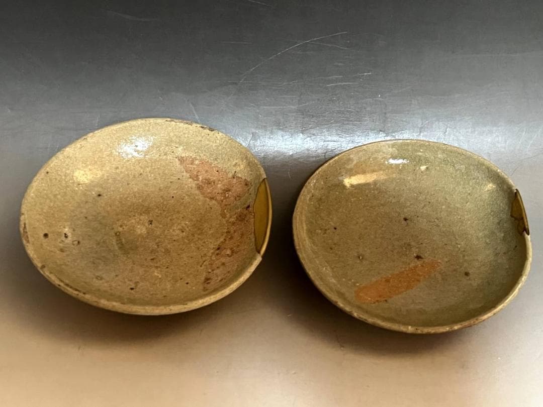 皿■古唐津小皿 2枚（江戸初期）平盃 伝世品 コレクター放出品 時代物 骨董品■