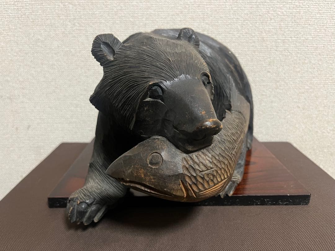 70年物！【昭和レトロ】木彫り熊 民芸品 置物 彫刻 大•小 2体