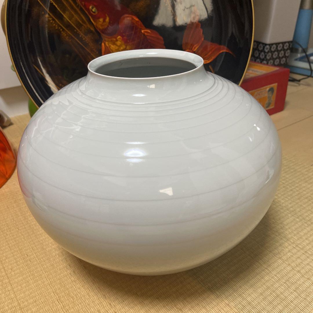 白潟八洲彦作 白磁花瓶 砥部焼 八瑞窯