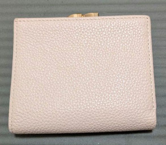 希少 皇居財布 二つ折りがま口財布 ピンクベージュ 本革 ☆皇居