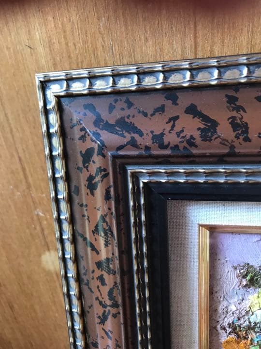 【真筆】渡部ひでき作　油絵『薔薇』 油彩　厚塗り画の迫力　額縁付　静物画　送料込