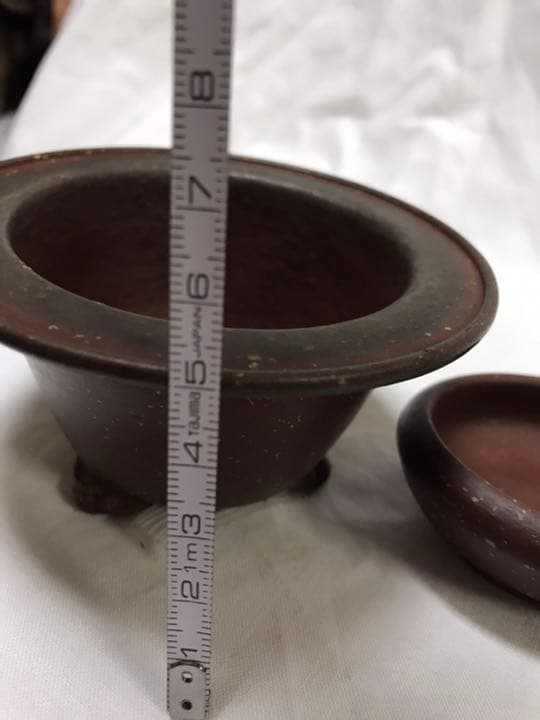 盆栽鉢　時代古鉢希少常滑水庄園ミニ盆栽鉢梨皮お揃い2個山野草小品盆栽鉢植木鉢