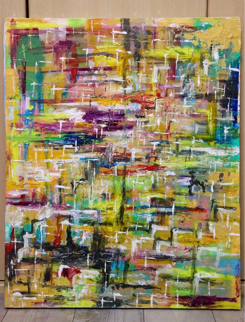 「人生と黄金未来」原画　F15号　抽象画　現代アート　手描き