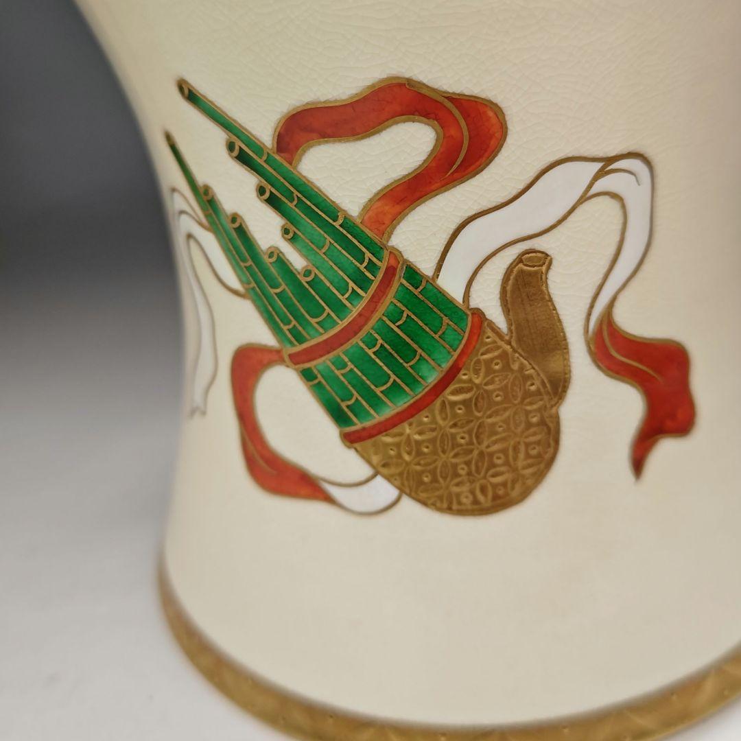 イ696 水指『平安 山岡善昇造』『色絵鼓形楽器尽くし 水指 共箱