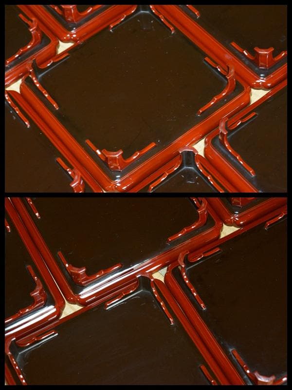 明治期 輪島塗 溜塗金銀蒔絵『波千鳥文』足付膳盆(十客) 木製角会席膳　茶道具