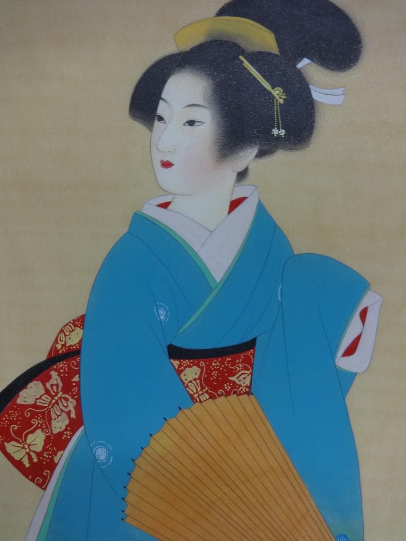 上村松園　舞子 芸者 着物美人・肉筆水彩・大型額装・日本画・ us46r