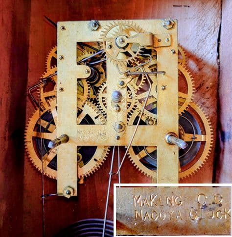 〈完動・美品〉名古屋時計製造　十寸金筋玉縁八角ゼンマイ振り子時計 古時計