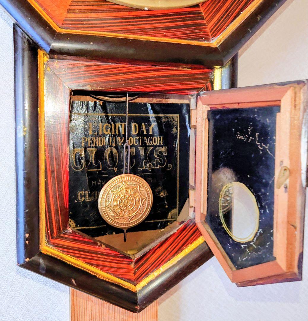 〈完動・美品〉名古屋時計製造　十寸金筋玉縁八角ゼンマイ振り子時計 古時計