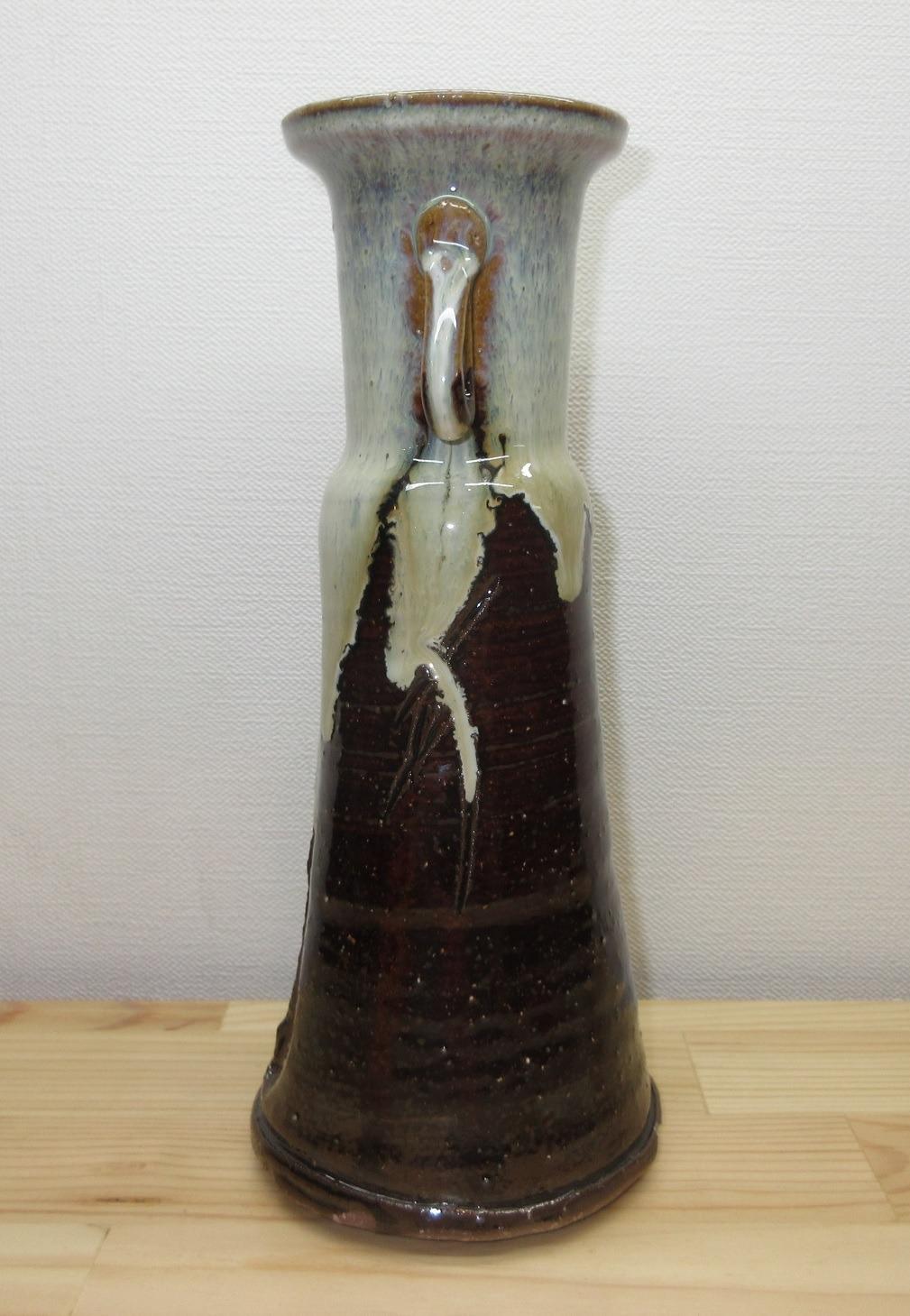 送料込【逢絢亭・新品】茶道具 花入 美濃焼 瀬戸釉 耳付 西尾香舟 紙箱入り