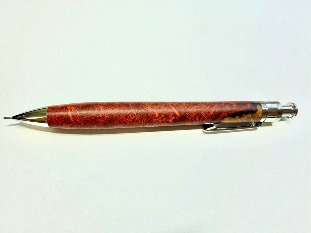 【極上杢】工房楔 ペンシル楔 花梨紅白瘤杢 0.5mmシャープペンシル