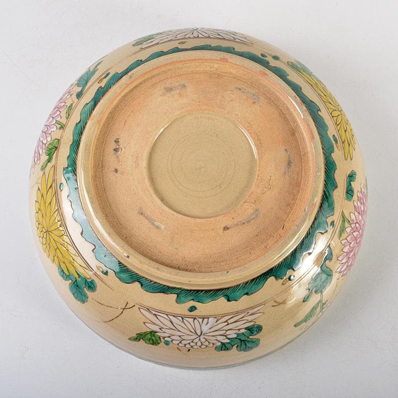 須佐焼 古須佐 明治期 色絵 菊花文鉢 十四代土谷道仙識箱 V R6072C