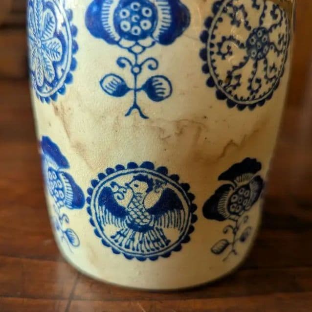 超希少 京阿蘭陀 茶筒 白釉藍彩 江戸時代後期