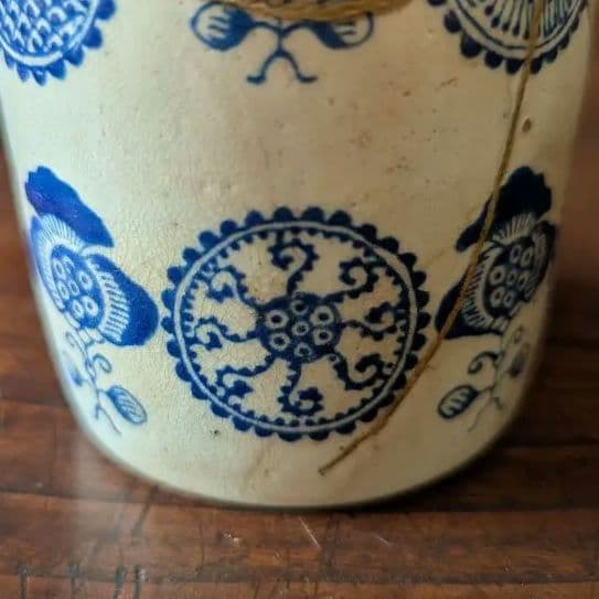 超希少 京阿蘭陀 茶筒 白釉藍彩 江戸時代後期