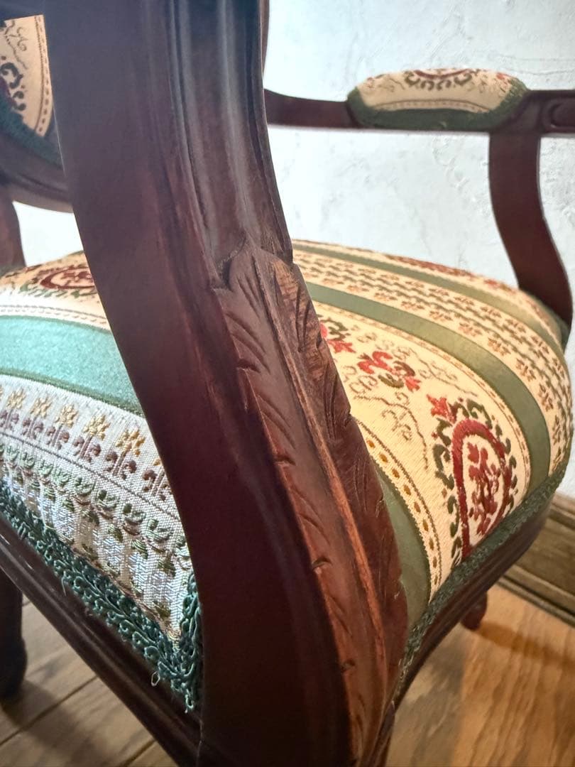 ドールチェア クラシックアームチェア 木製 ストライプ柄 ミニチュアチェア