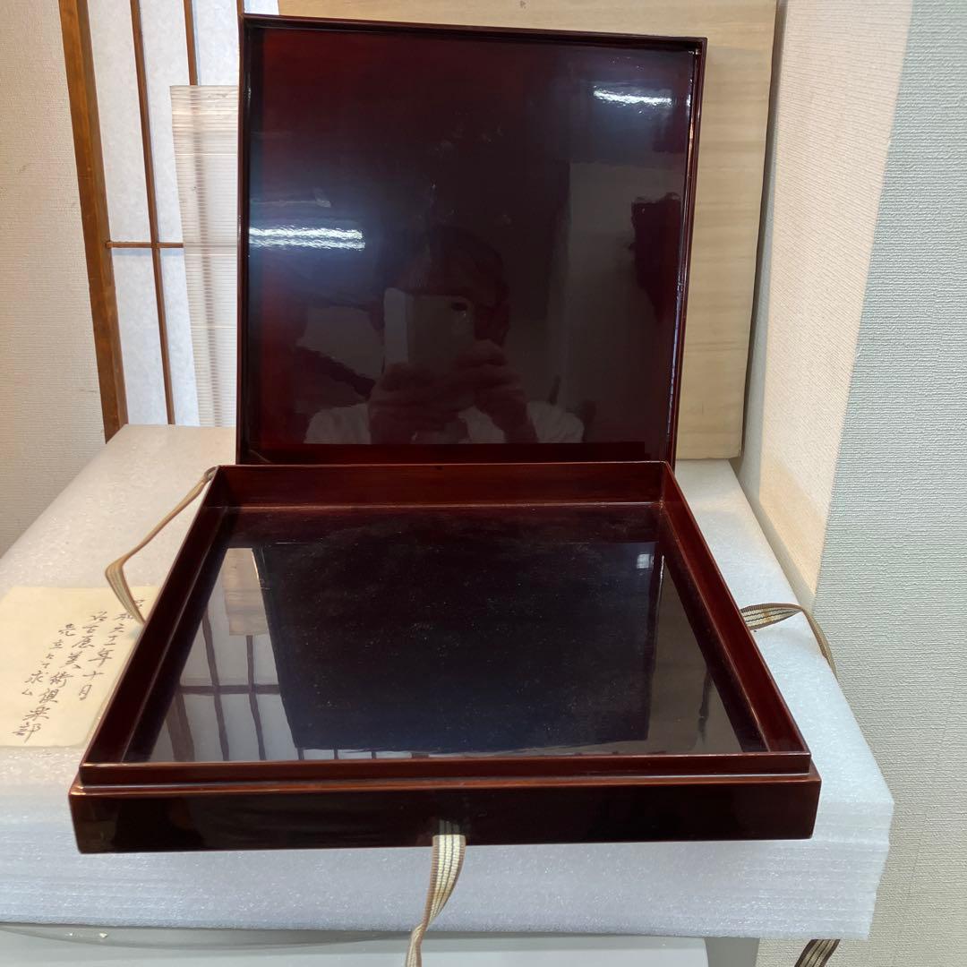 茶道具 盆 漆器 黒塗 盆 漆塗り共箱 N6KOB