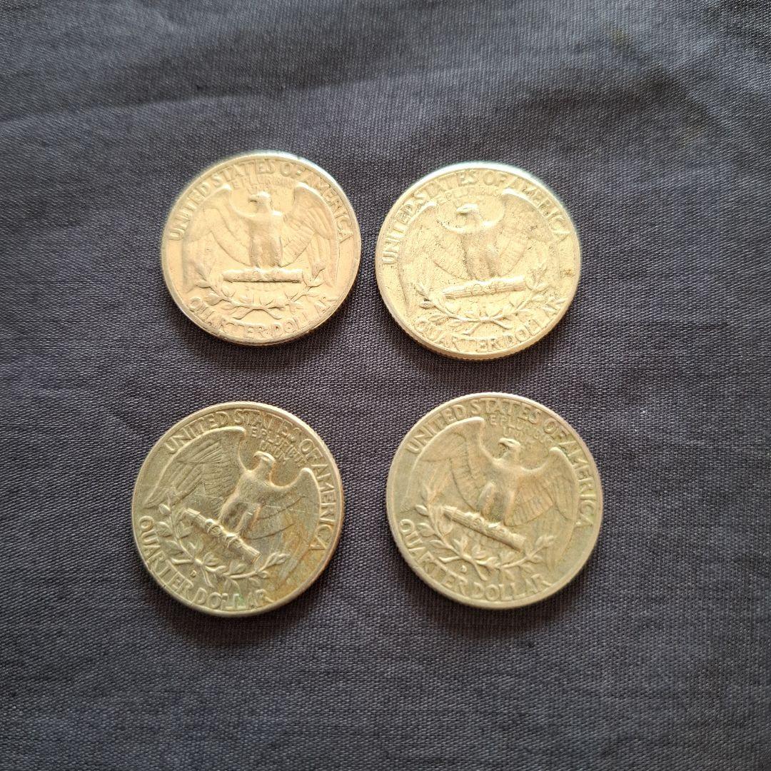 アメリカ、銀貨、1964年発行の25セント銀貨(銀90％)4枚 - メルカリ