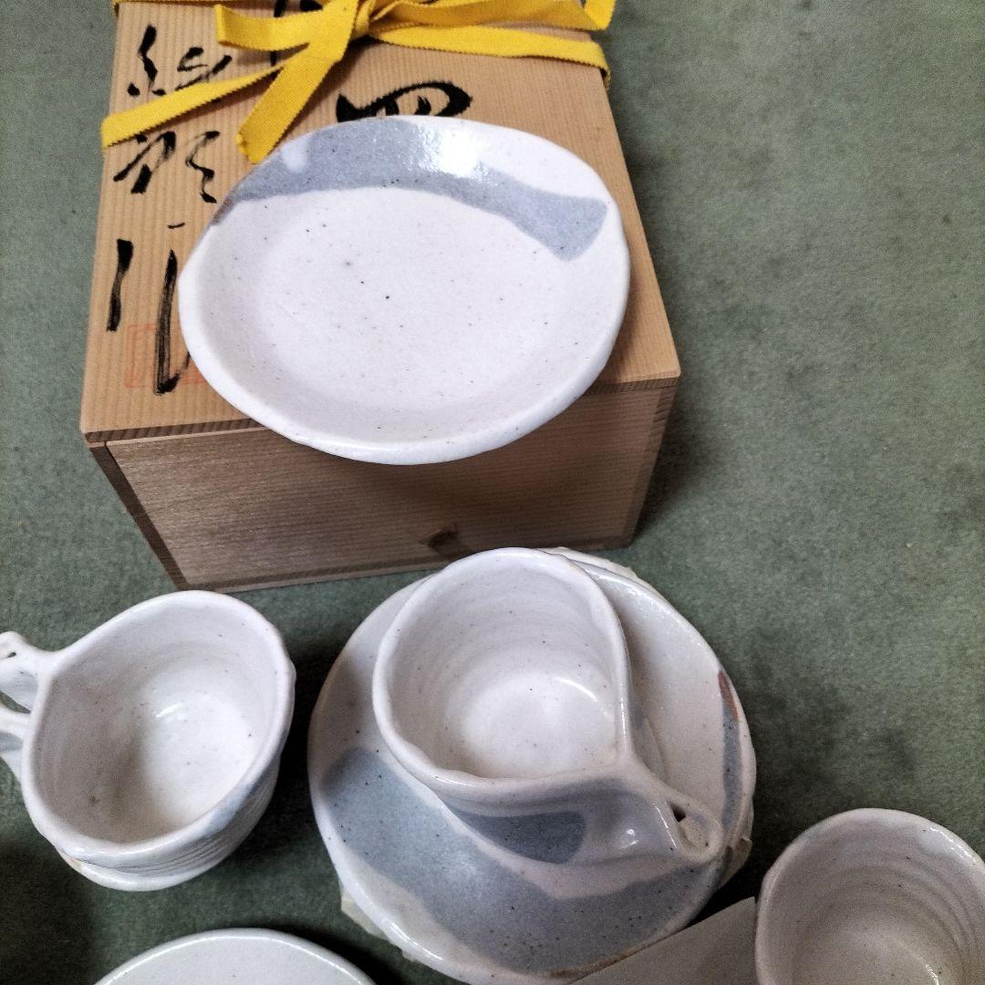 青山哲朗作　鼠志野ティーカップセット六客、未使用