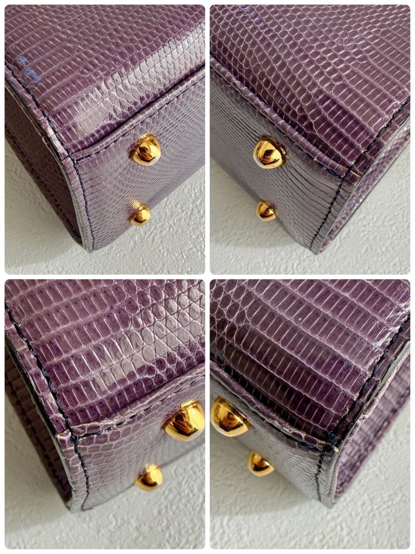 エキゾチックレザー　ハンドバッグ　リザードバッグ　パープル