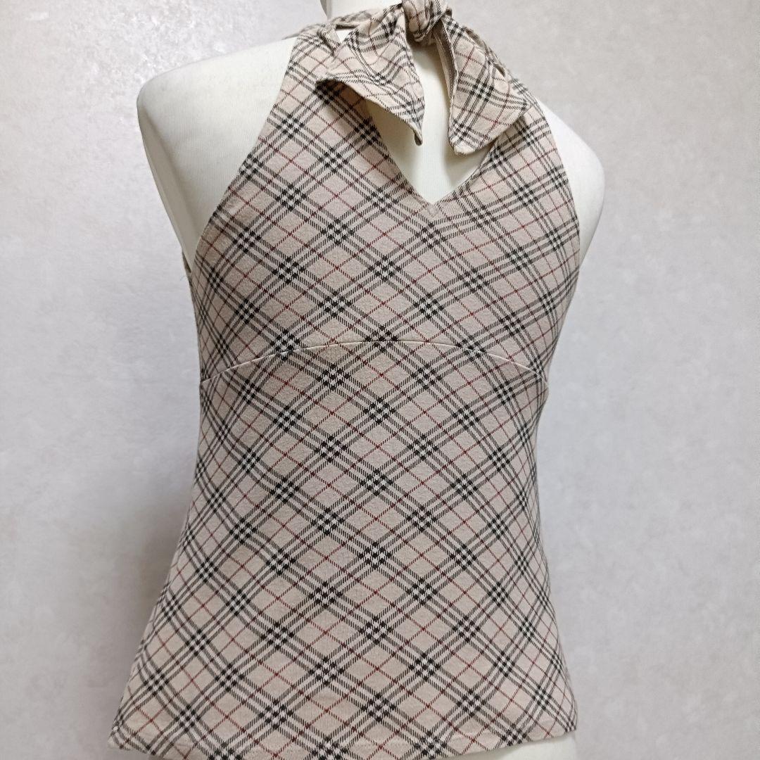 バーバリーブルーレーベル ホルターネック風カットソー ノバチェック ホース刺繍