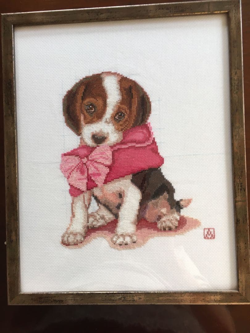 ビーグル額装刺繍絵画