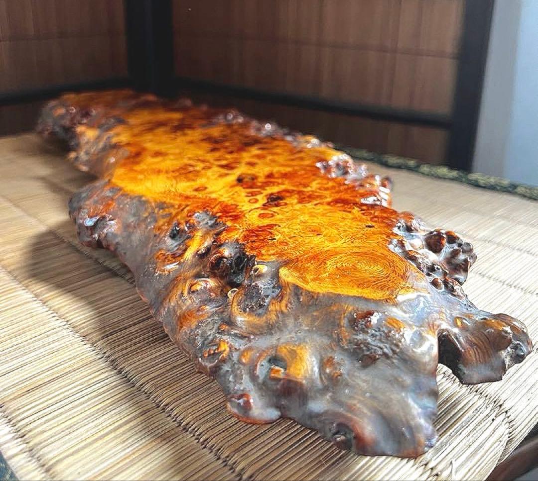 天然時代木 希少 横長 奥細 花梨 玉杢 瘤 四足 花台 香台