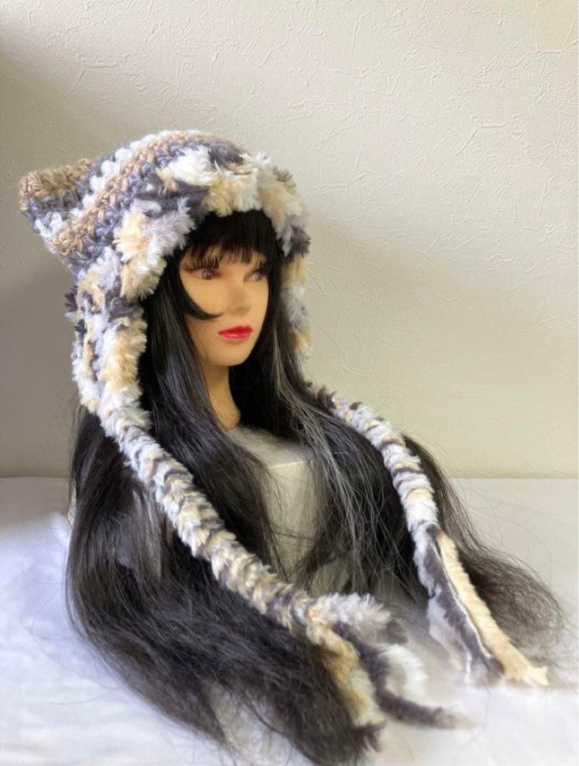 うさ耳ニット帽 猫耳ニット帽 ボンネット y2k アニマル 平成ギャル