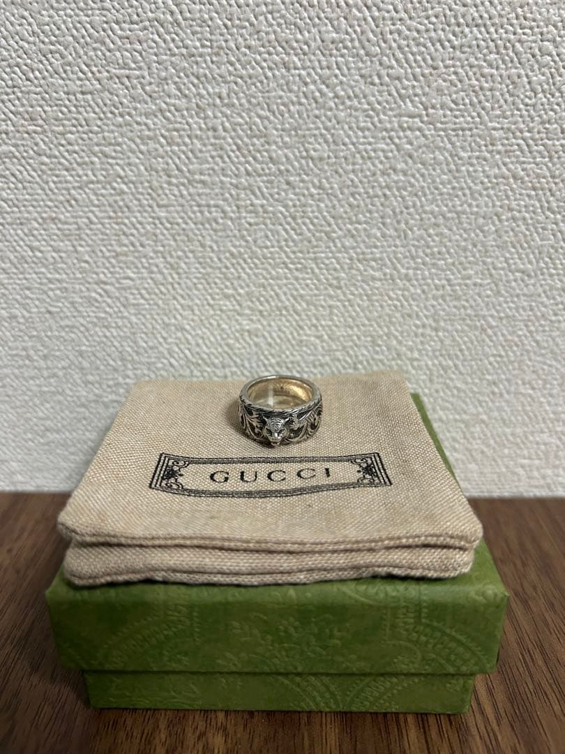【年末セール】グッチ キャットヘッド アラベスク リング シルバー925 12号
