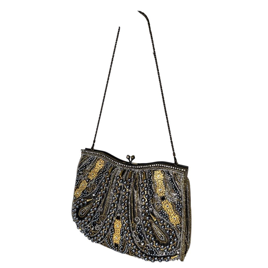 ビーズバッグ パーティバッグ がま口 チェーン ゴールド×ブラック 和装バッグ