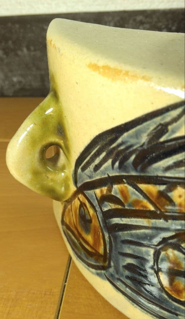 人間国宝 金城次郎 抱瓶 栞 共箱 未使用美品 壺屋焼 壷屋焼 やちむん魚紋抱瓶