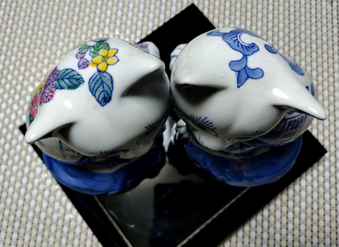 千客万来　開運招福　招き猫ペア　陶器　インテリア置物　縁起物