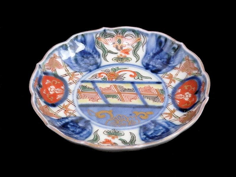 大聖寺伊万里　金襴手　竹笹に雀　桐に鳳凰の図　豆皿　AS-fbcj