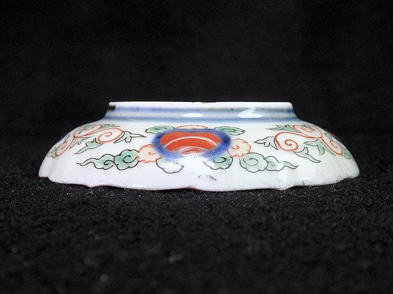 大聖寺伊万里　金襴手　竹笹に雀　桐に鳳凰の図　豆皿　AS-fbcj