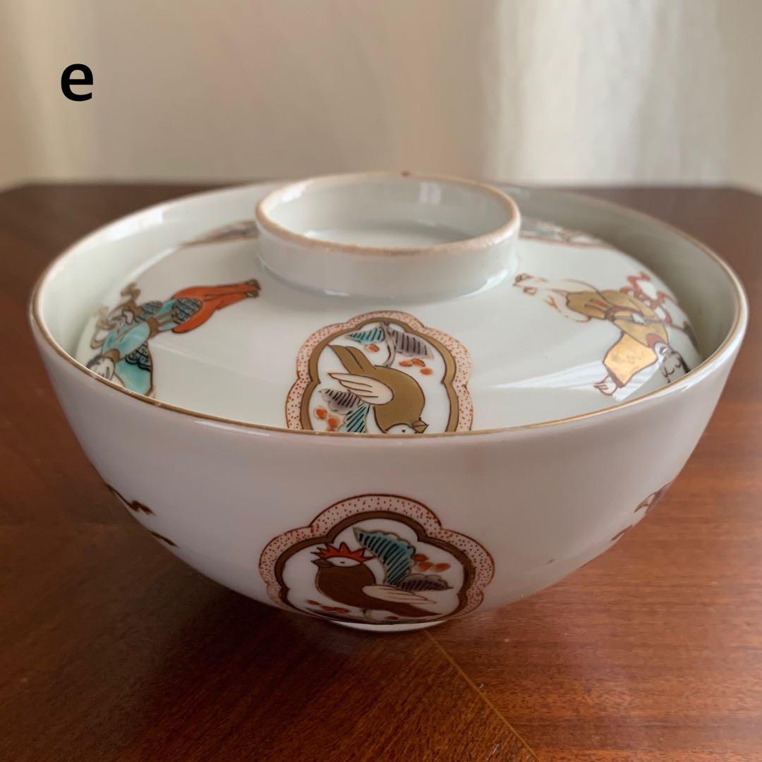 e 古伊万里 錦唐子絵椀 蓋付き 金彩 茶碗 アンティーク 骨董