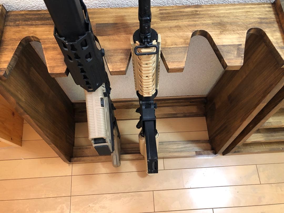 ガンラック　ハンドガン・ライフル銃用収納　木製ライフルスタンド2点セット