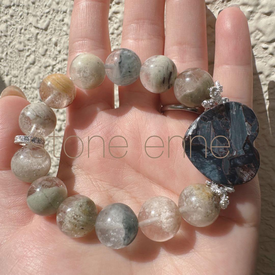 天然石　ハンドメイドブレス　ピーターサイト　ガーデン　デニム　⚠︎少し傷あり特価！