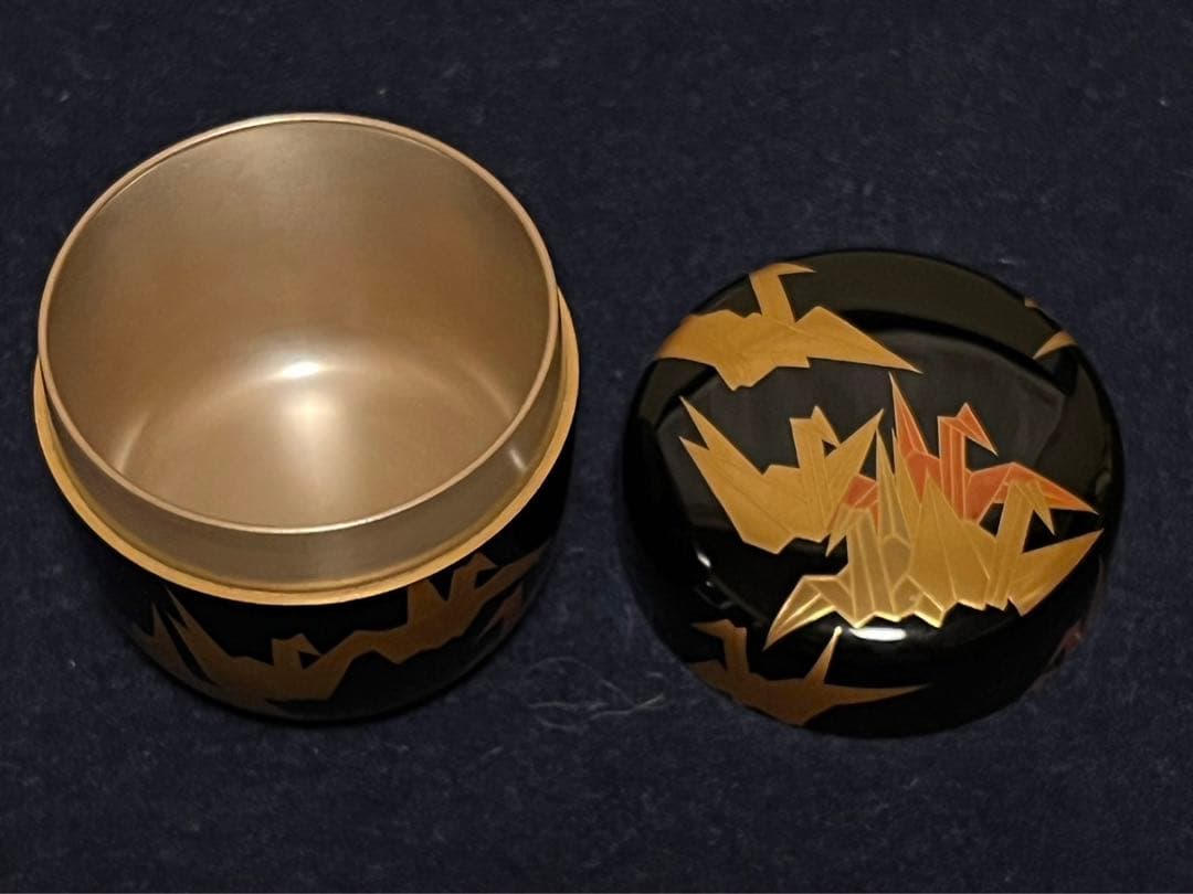 蒔絵師一瓢斎 折り鶴蒔絵　大棗　内銀溜　茶道具　共箱共布