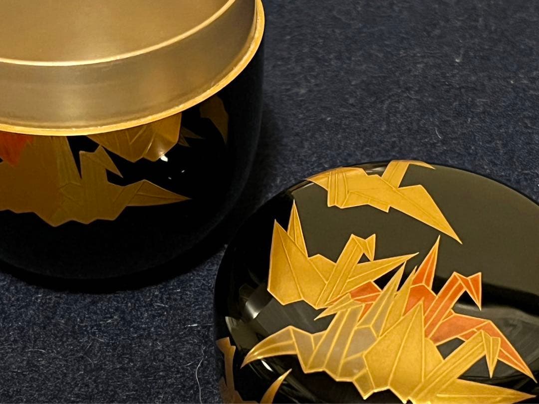 蒔絵師一瓢斎 折り鶴蒔絵　大棗　内銀溜　茶道具　共箱共布