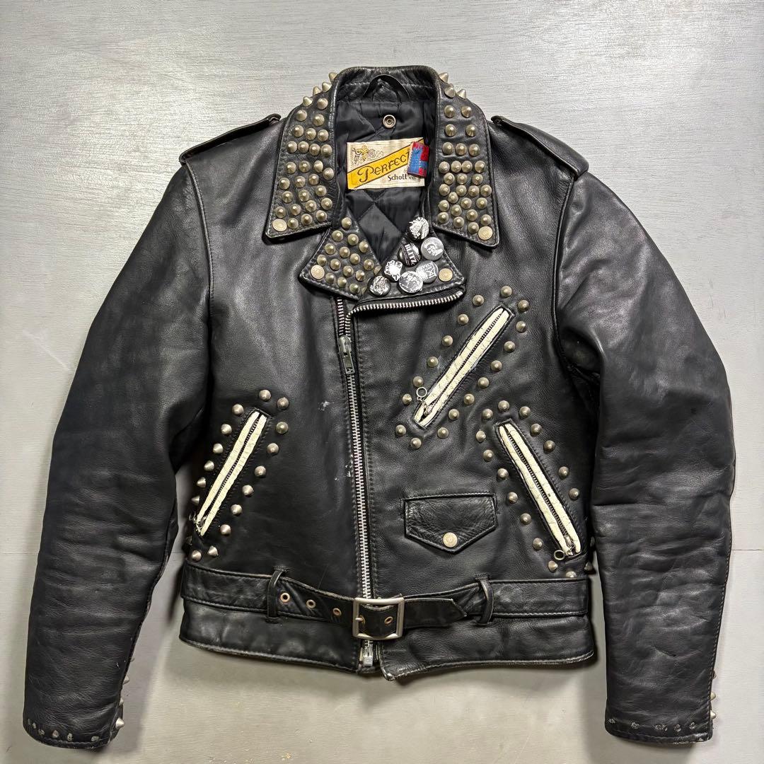USA製 Schott ダブルライダースジャケット 鋲ジャン スタッズ 短丈 S