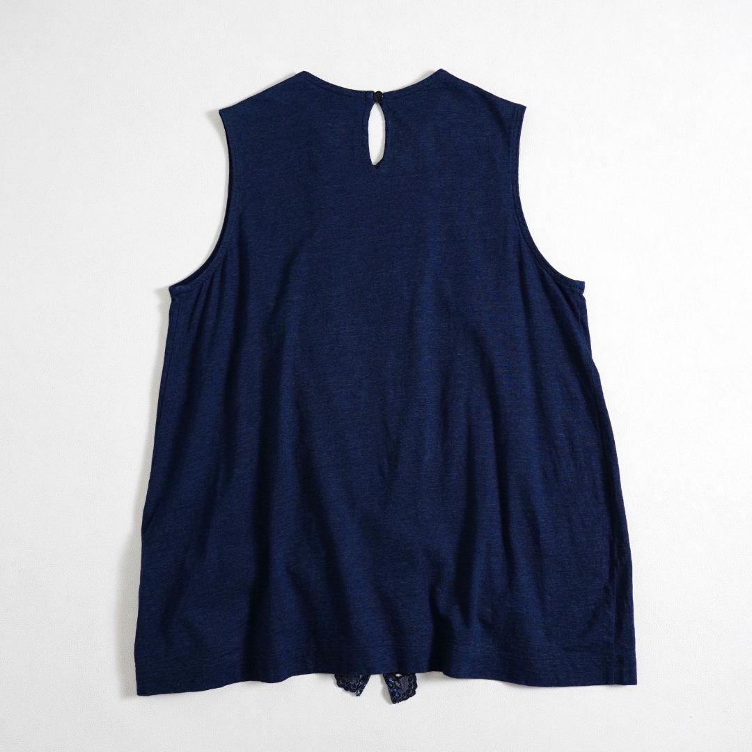 45R ハケ目カットワーク×天竺のキャミソール（インディゴ）.